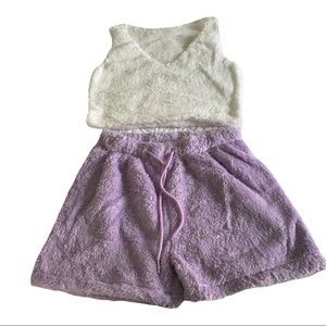 Thread 3 Piece Faux Fur Pajamas and Short Hooded Robe. Size M. Brand new.